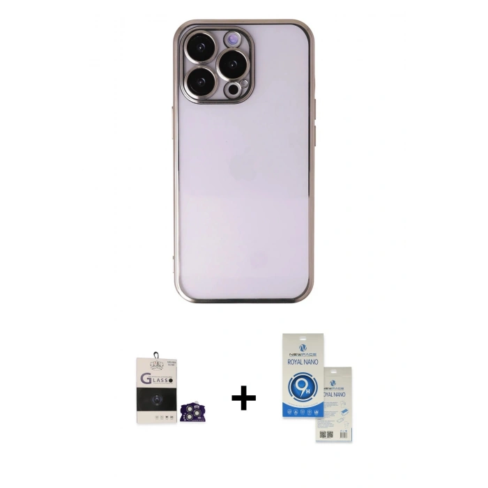 MARSİLYAN™- iPhone 14 Pro Max Kılıf Vadi Minimal - Şeffaf Royal Nano Ekran Koruyucu + Bilvis Titan Kamera Lens - GS