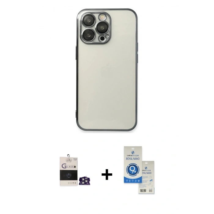 MARSİLYAN™- iPhone 14 Pro Max Kılıf Vadi Minimal - Şeffaf Royal Nano Ekran Koruyucu + Bilvis Titan Kamera Lens - GS
