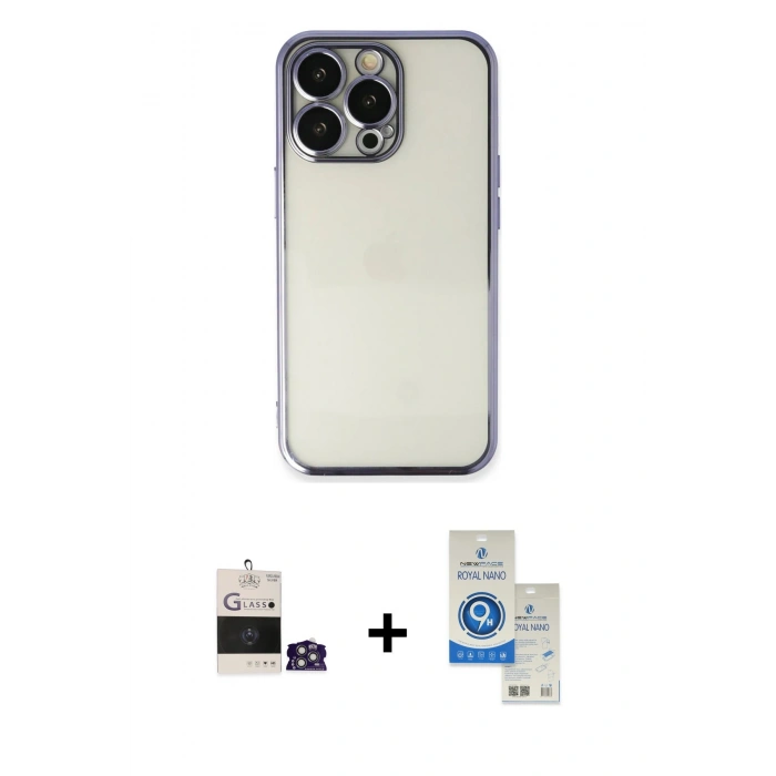 MARSİLYAN™- iPhone 14 Pro Max Kılıf Vadi Minimal - Şeffaf Royal Nano Ekran Koruyucu + Bilvis Titan Kamera Lens - GS