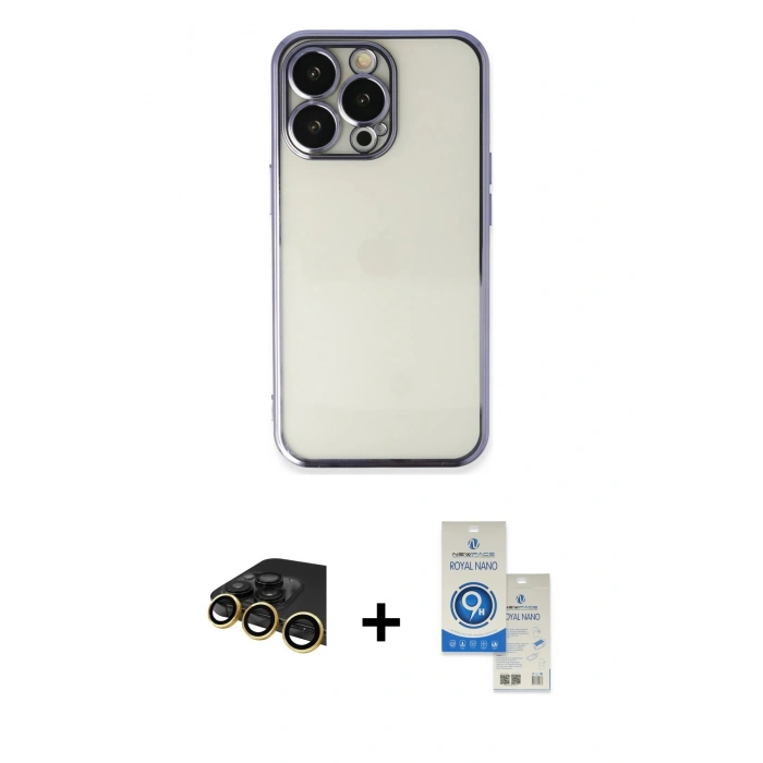 MARSİLYAN™- iPhone 14 Pro Max Kılıf Vadi Minimal - Şeffaf Royal Nano Ekran Koruyucu + Raze Metal Kamera Lens - GD