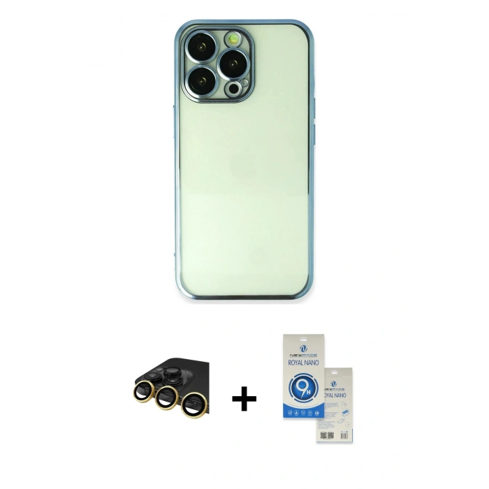 MARSİLYAN™- iPhone 14 Pro Max Kılıf Vadi Minimal - Şeffaf Royal Nano Ekran Koruyucu + Raze Metal Kamera Lens - GD