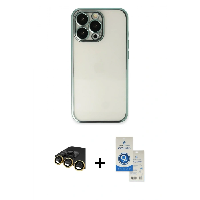 MARSİLYAN™- iPhone 14 Pro Max Kılıf Vadi Minimal - Şeffaf Royal Nano Ekran Koruyucu + Raze Metal Kamera Lens - GD