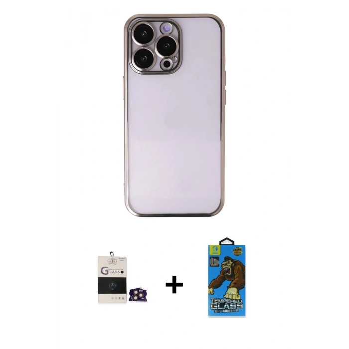 MARSİLYAN™- iPhone 14 Pro Max Kılıf Vadi Minimal - Siyah 18D Cam Ekran Koruyucu + Bilvis Titan Kamera Lens - GD