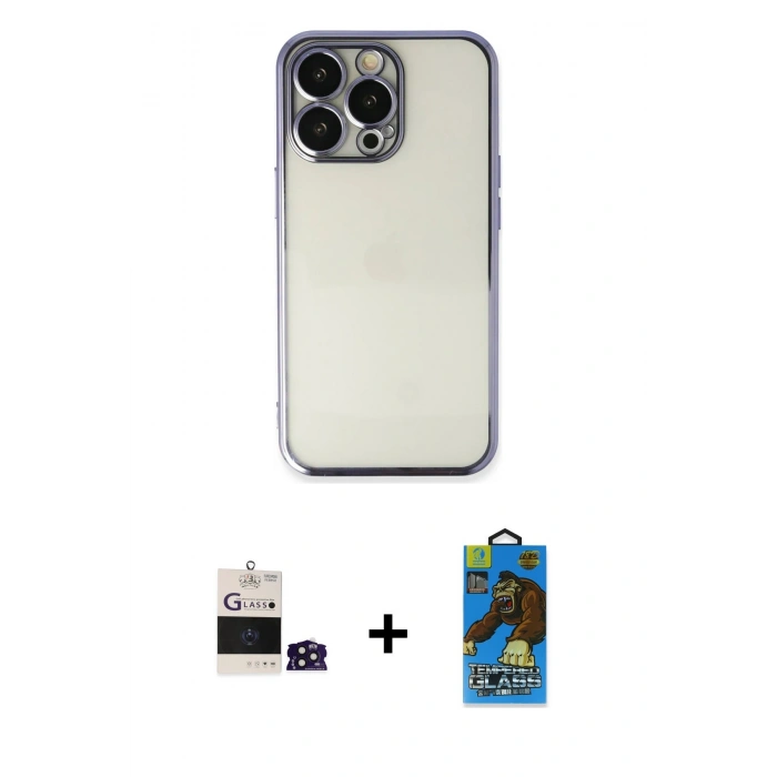 MARSİLYAN™- iPhone 14 Pro Max Kılıf Vadi Minimal - Siyah 18D Cam Ekran Koruyucu + Bilvis Titan Kamera Lens - DNMR