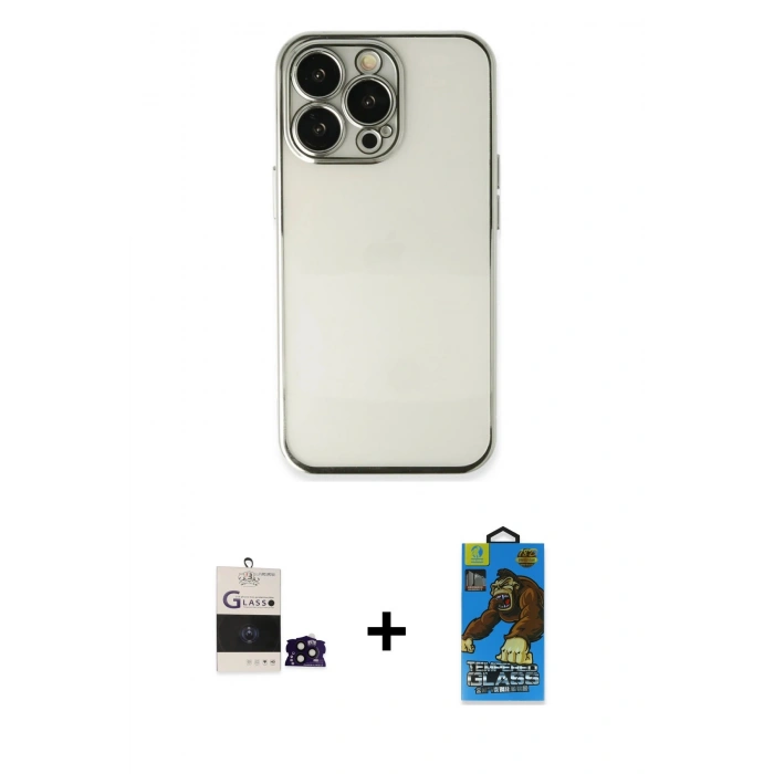 MARSİLYAN™- iPhone 14 Pro Max Kılıf Vadi Minimal - Siyah 18D Cam Ekran Koruyucu + Bilvis Titan Kamera Lens - SH
