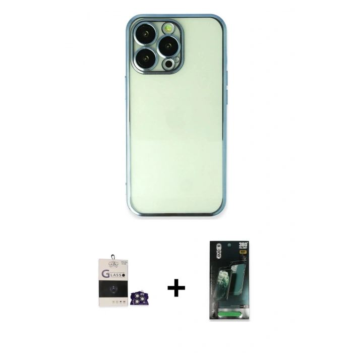 MARSİLYAN™- iPhone 14 Pro Max Kılıf Vadi Minimal - Siyah 360 Mat Full Body Arka Koruyucu + Bilvis Titan Kamera Lens - GS