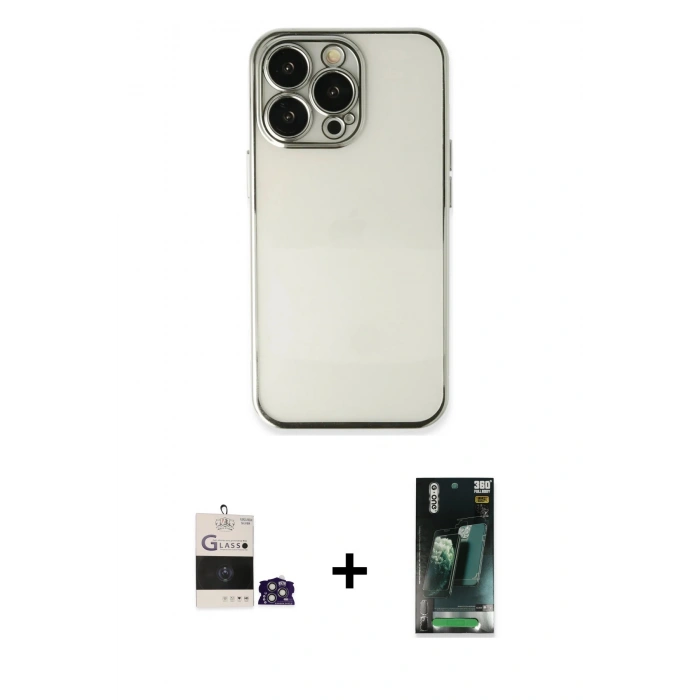 MARSİLYAN™- iPhone 14 Pro Max Kılıf Vadi Minimal - Siyah 360 Mat Full Body Arka Koruyucu + Bilvis Titan Kamera Lens - GS