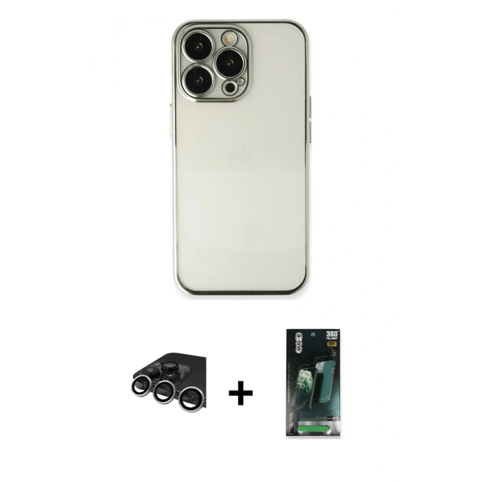 MARSİLYAN™- iPhone 14 Pro Max Kılıf Vadi Minimal - Siyah 360 Mat Full Body Arka Koruyucu + Raze Metal Kamera Lens - GS