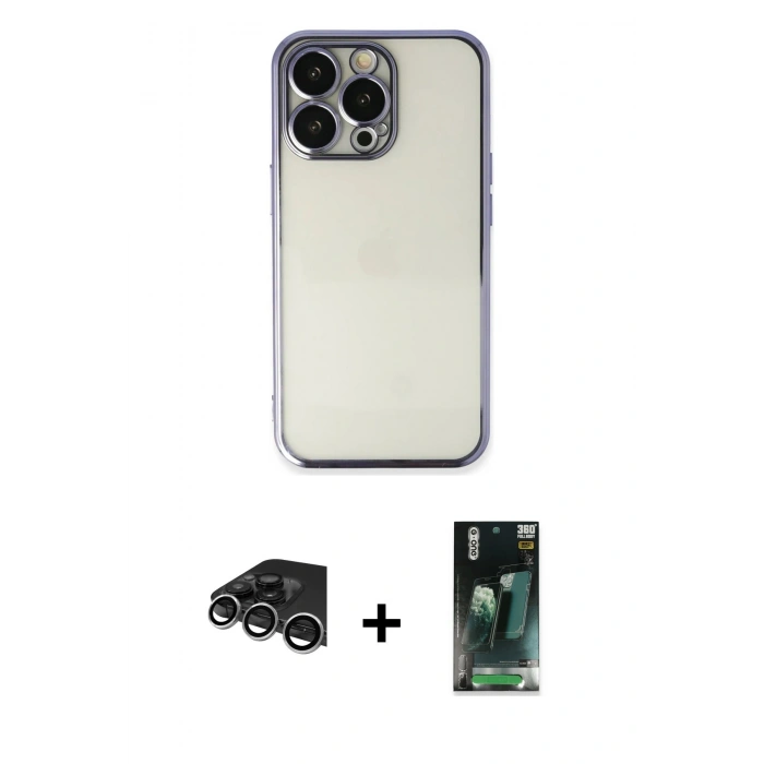 MARSİLYAN™- iPhone 14 Pro Max Kılıf Vadi Minimal - Siyah 360 Mat Full Body Arka Koruyucu + Raze Metal Kamera Lens - GS