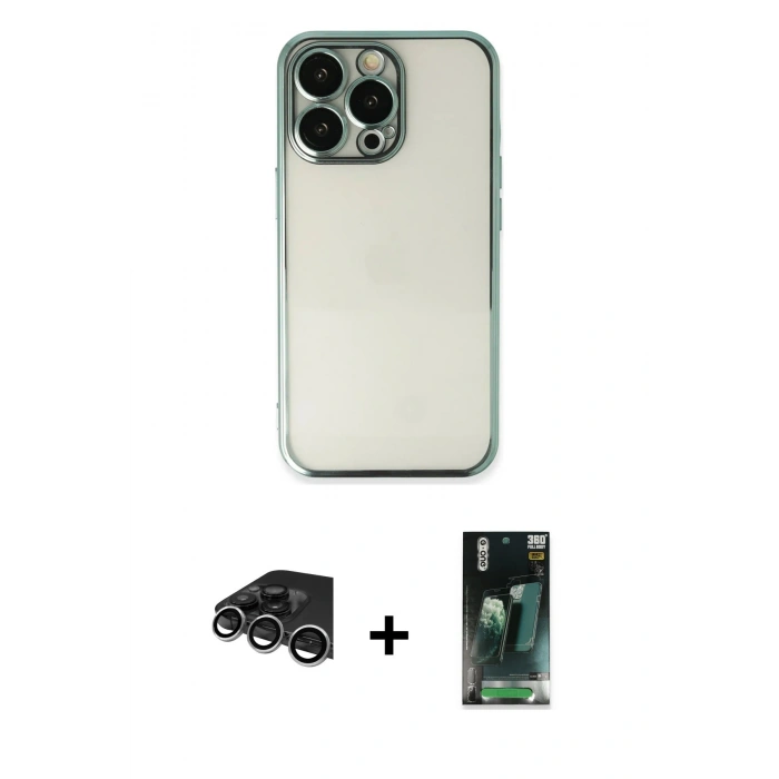 MARSİLYAN™- iPhone 14 Pro Max Kılıf Vadi Minimal - Siyah 360 Mat Full Body Arka Koruyucu + Raze Metal Kamera Lens - GS