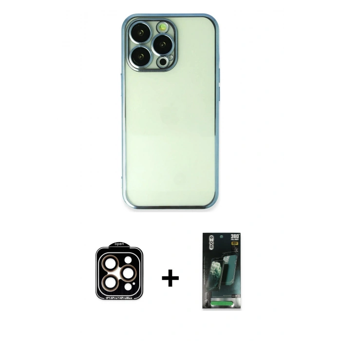 MARSİLYAN™- iPhone 14 Pro Max Kılıf Vadi Minimal - Siyah 360 Mat Full Body Arka Koruyucu + PVD Metal Kamera Lens - TU