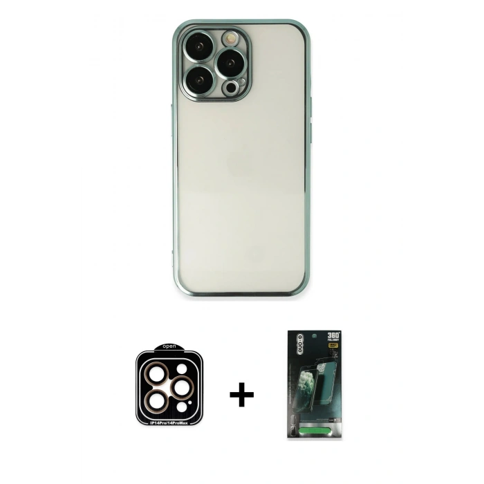 MARSİLYAN™- iPhone 14 Pro Max Kılıf Vadi Minimal - Siyah 360 Mat Full Body Arka Koruyucu + PVD Metal Kamera Lens - TU
