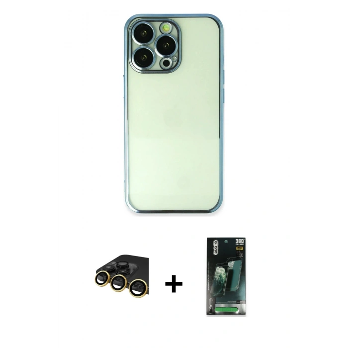 MARSİLYAN™- iPhone 14 Pro Max Kılıf Vadi Minimal - Siyah 360 Mat Full Body Arka Koruyucu + Raze Metal Kamera Lens - GD