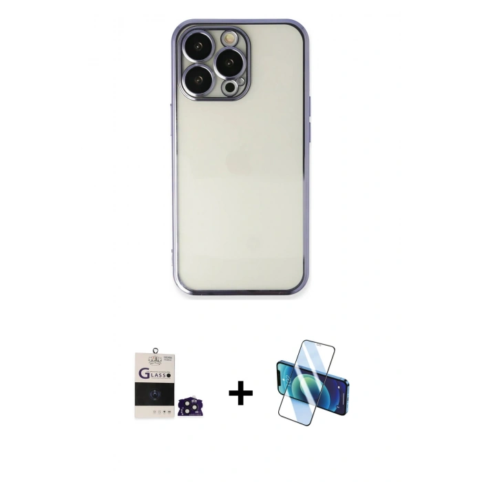 MARSİLYAN™- iPhone 14 Pro Max Kılıf Vadi Minimal - Siyah 3D Antistatik Cam Ekran Koruyucu + Bilvis Titan Kamera Lens - DNMR