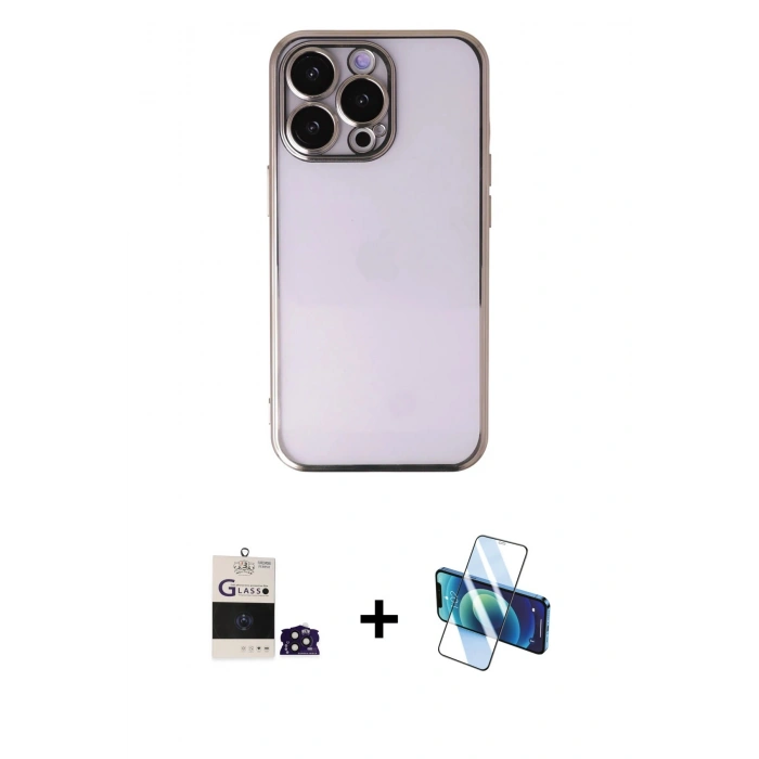 MARSİLYAN™- iPhone 14 Pro Max Kılıf Vadi Minimal - Siyah 3D Antistatik Cam Ekran Koruyucu + Bilvis Titan Kamera Lens - DNMR