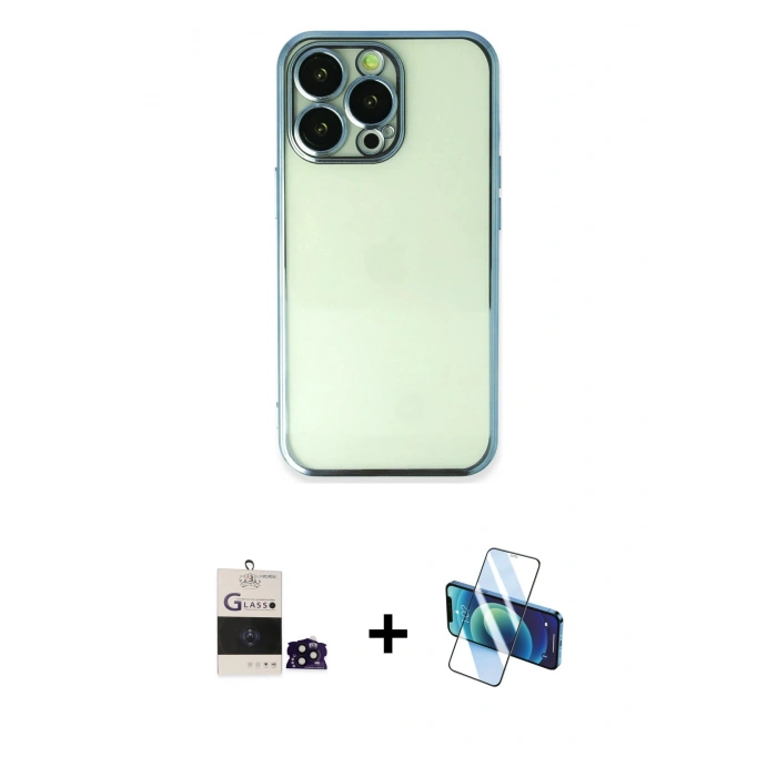 MARSİLYAN™- iPhone 14 Pro Max Kılıf Vadi Minimal - Siyah 3D Antistatik Cam Ekran Koruyucu + Siyah Bilvis Titan Kamera Lens