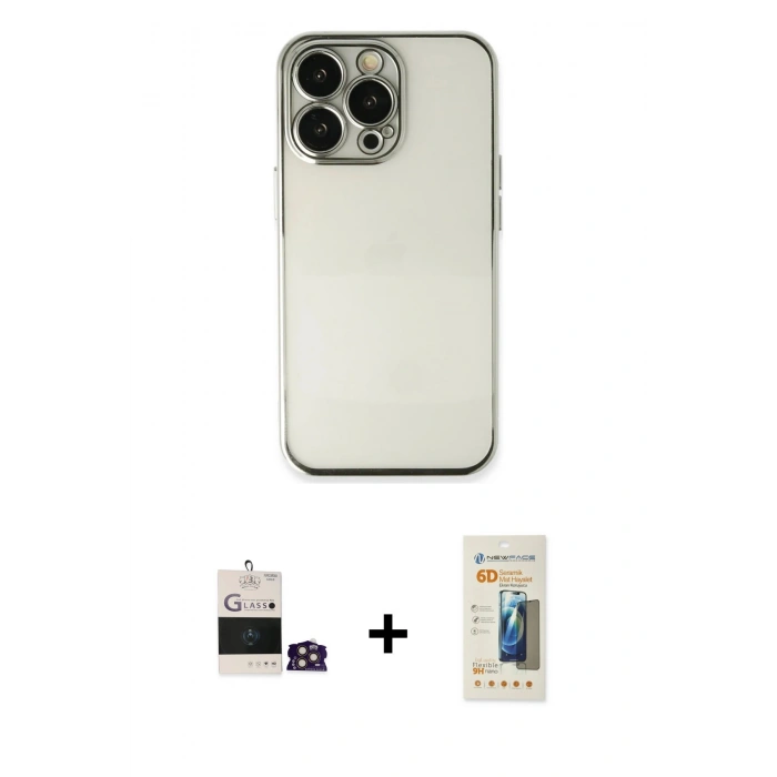 MARSİLYAN™- iPhone 14 Pro Max Kılıf Vadi Minimal - Siyah 6D Mat Seramik Hayalet Nano Ekran Koruyucu + Bilvis Titan Kamera Lens - GD
