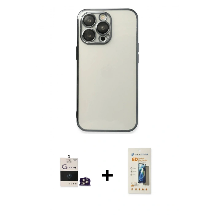 MARSİLYAN™- iPhone 14 Pro Max Kılıf Vadi Minimal - Siyah 6D Mat Seramik Hayalet Nano Ekran Koruyucu + Bilvis Titan Kamera Lens - GD