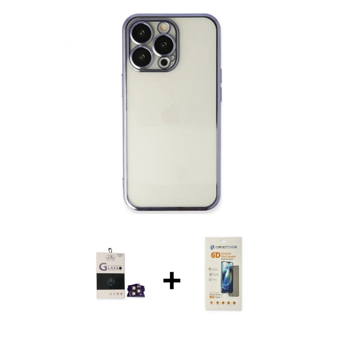 MARSİLYAN™- iPhone 14 Pro Max Kılıf Vadi Minimal - Siyah 6D Mat Seramik Hayalet Nano Ekran Koruyucu + Bilvis Titan Kamera Lens - GD