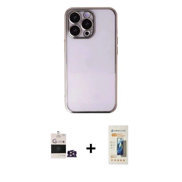 MARSİLYAN™- iPhone 14 Pro Max Kılıf Vadi Minimal - Siyah 6D Mat Seramik Hayalet Nano Ekran Koruyucu + Bilvis Titan Kamera Lens - GD