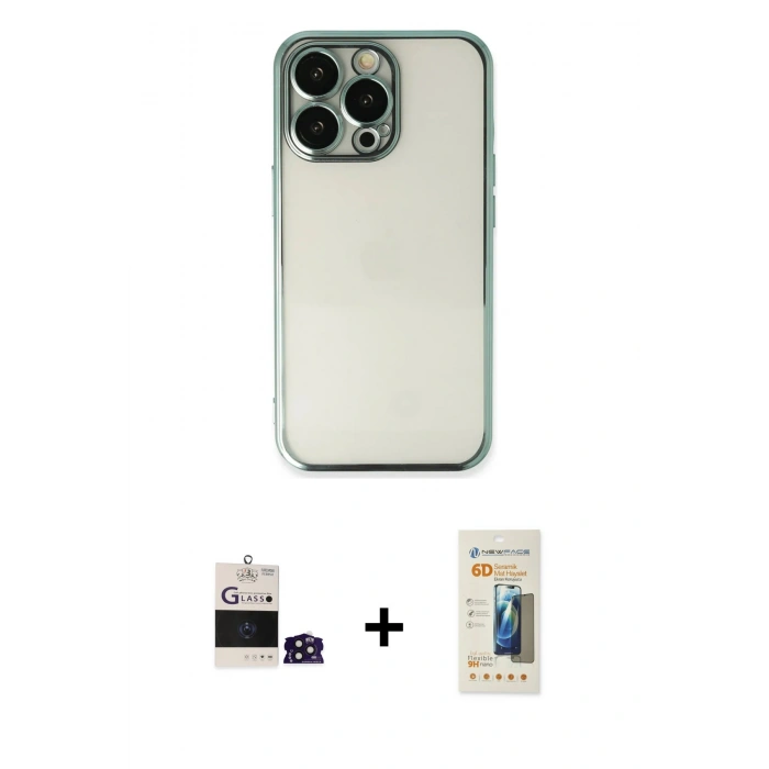MARSİLYAN™- iPhone 14 Pro Max Kılıf Vadi Minimal - Siyah 6D Mat Seramik Hayalet Nano Ekran Koruyucu + Derin Mor Bilvis Titan Kamera Lens