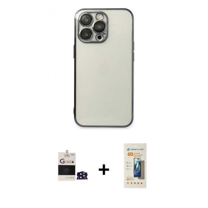MARSİLYAN™- iPhone 14 Pro Max Kılıf Vadi Minimal - Siyah 6D Mat Seramik Hayalet Nano Ekran Koruyucu + Derin Mor Bilvis Titan Kamera Lens