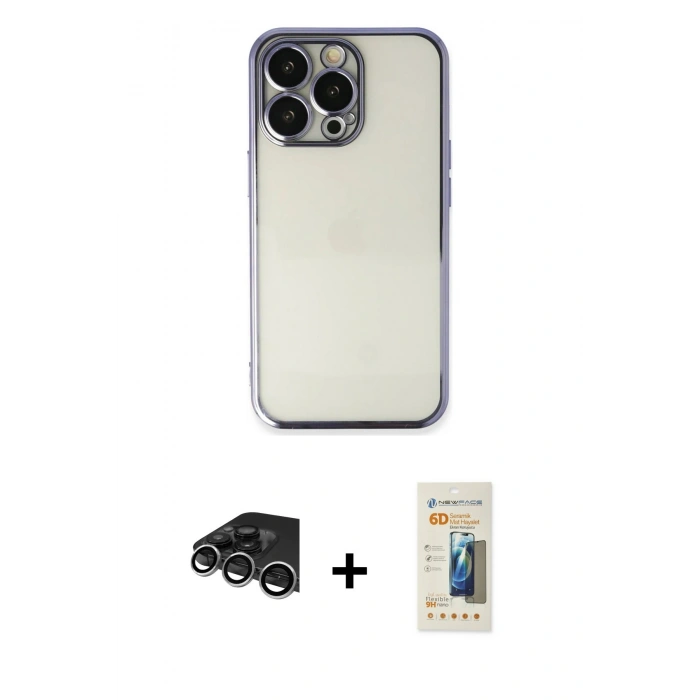 MARSİLYAN™- iPhone 14 Pro Max Kılıf Vadi Minimal - Siyah 6D Mat Seramik Hayalet Nano Ekran Koruyucu + Raze Metal Kamera Lens - GS