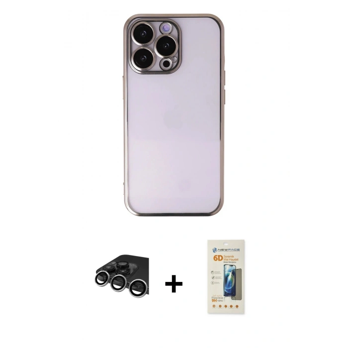 MARSİLYAN™- iPhone 14 Pro Max Kılıf Vadi Minimal - Siyah 6D Mat Seramik Hayalet Nano Ekran Koruyucu + Raze Metal Kamera Lens - GS