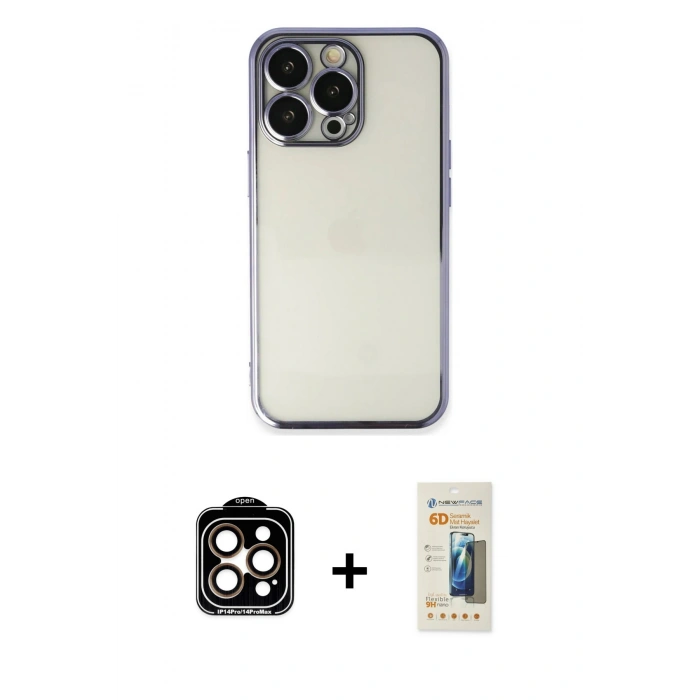 MARSİLYAN™- iPhone 14 Pro Max Kılıf Vadi Minimal - Siyah 6D Mat Seramik Hayalet Nano Ekran Koruyucu + PVD Metal Kamera Lens - TU
