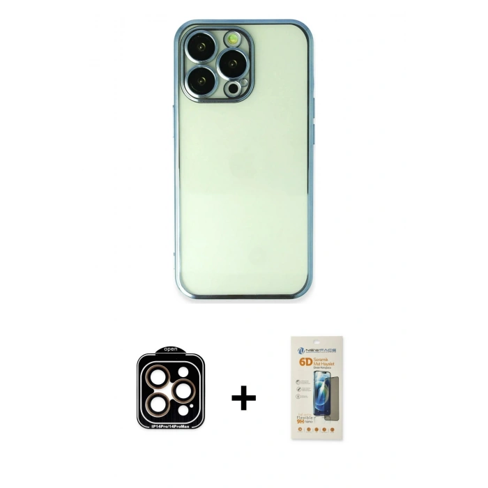 MARSİLYAN™- iPhone 14 Pro Max Kılıf Vadi Minimal - Siyah 6D Mat Seramik Hayalet Nano Ekran Koruyucu + PVD Metal Kamera Lens - TU