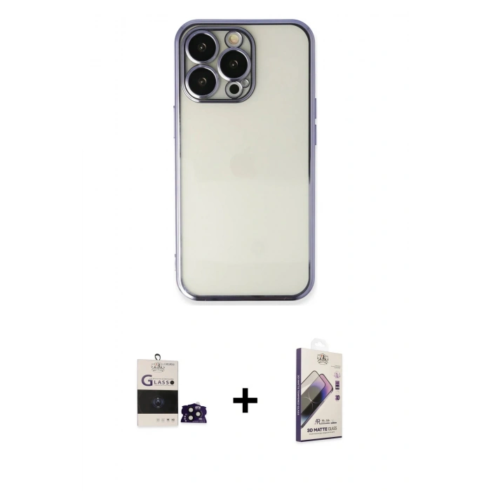 MARSİLYAN™- iPhone 14 Pro Max Kılıf Vadi Minimal - Siyah Bilvis 3D Mat Cam Ekran Koruyucu + Bilvis Titan Kamera Lens - SH