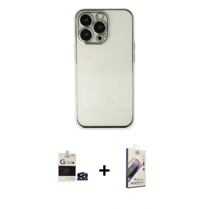 MARSİLYAN™- iPhone 14 Pro Max Kılıf Vadi Minimal - Siyah Bilvis 3D Mat Cam Ekran Koruyucu + Bilvis Titan Kamera Lens - DNMR