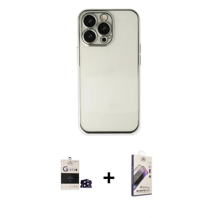 MARSİLYAN™- iPhone 14 Pro Max Kılıf Vadi Minimal - Siyah Bilvis 3D Mat Cam Ekran Koruyucu + Bilvis Titan Kamera Lens - SH