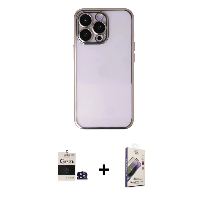 MARSİLYAN™- iPhone 14 Pro Max Kılıf Vadi Minimal - Siyah Bilvis 3D Mat Cam Ekran Koruyucu + Bilvis Titan Kamera Lens - DNMR