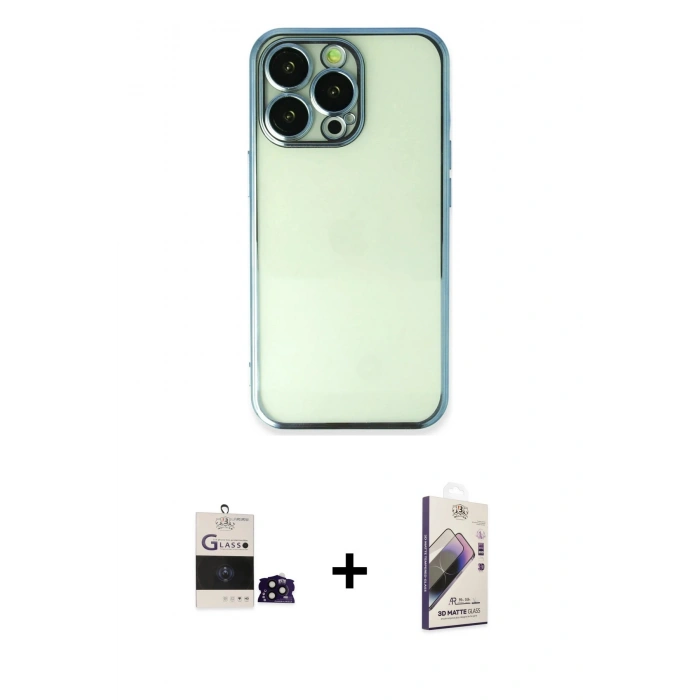 MARSİLYAN™- iPhone 14 Pro Max Kılıf Vadi Minimal - Siyah Bilvis 3D Mat Cam Ekran Koruyucu + Bilvis Titan Kamera Lens - SH