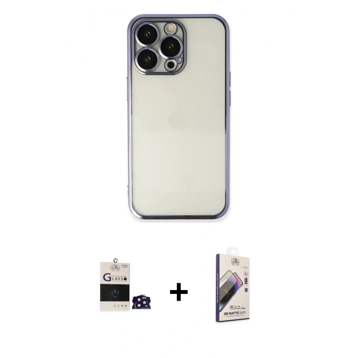 MARSİLYAN™- iPhone 14 Pro Max Kılıf Vadi Minimal - Siyah Bilvis 3D Mat Cam Ekran Koruyucu + Bilvis Titan Kamera Lens - DNMR