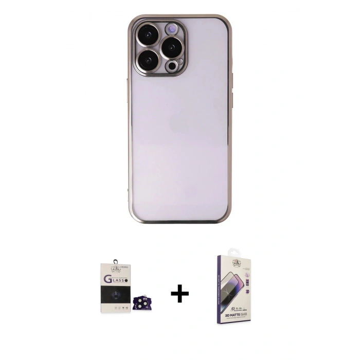 MARSİLYAN™- iPhone 14 Pro Max Kılıf Vadi Minimal - Siyah Bilvis 3D Mat Cam Ekran Koruyucu + Bilvis Titan Kamera Lens - SH