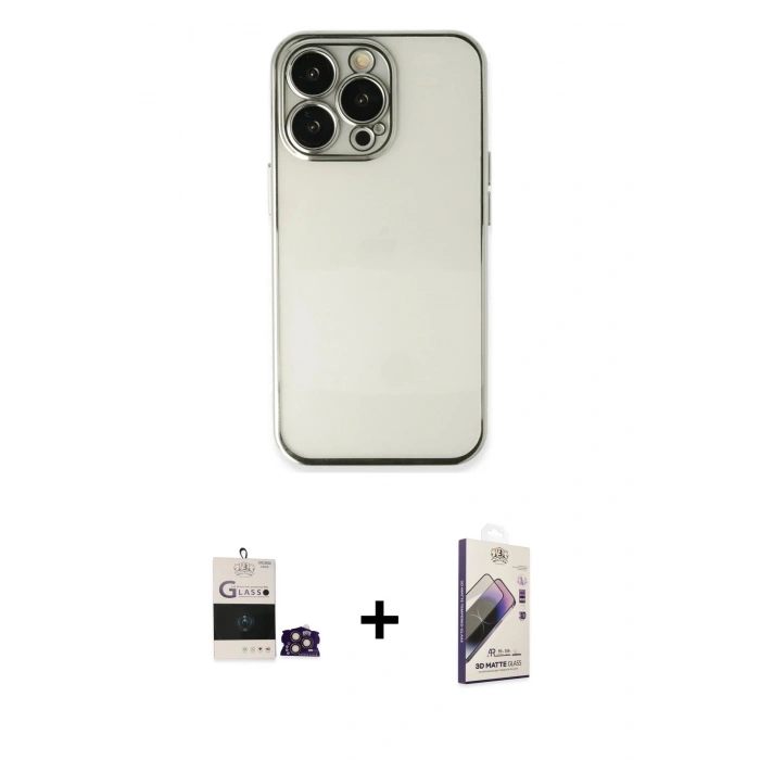 MARSİLYAN™- iPhone 14 Pro Max Kılıf Vadi Minimal - Siyah Bilvis 3D Mat Cam Ekran Koruyucu + Bilvis Titan Kamera Lens - GD