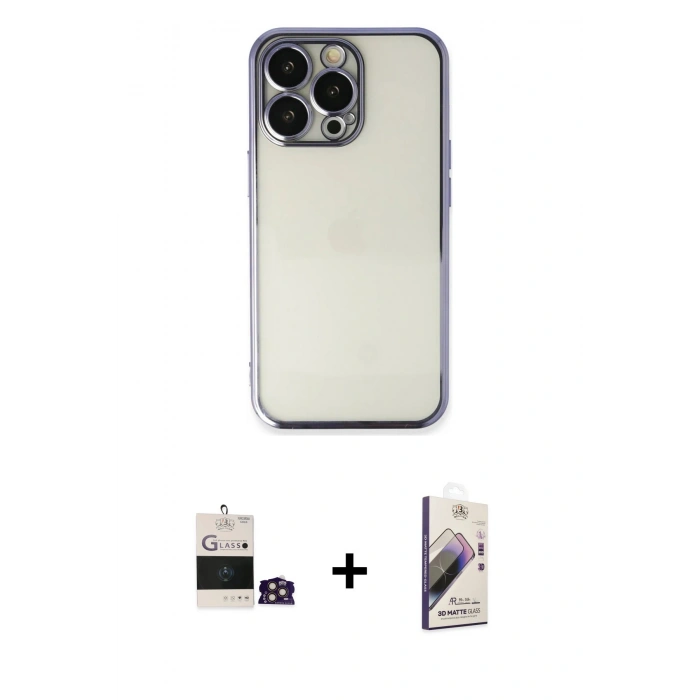 MARSİLYAN™- iPhone 14 Pro Max Kılıf Vadi Minimal - Siyah Bilvis 3D Mat Cam Ekran Koruyucu + Bilvis Titan Kamera Lens - GD