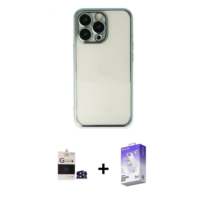 MARSİLYAN™- iPhone 14 Pro Max Kılıf Vadi Minimal - Siyah Bilvis 5in1 3D Magic Cam Ekran Koruyucu + Bilvis Titan Kamera Lens - DNMR