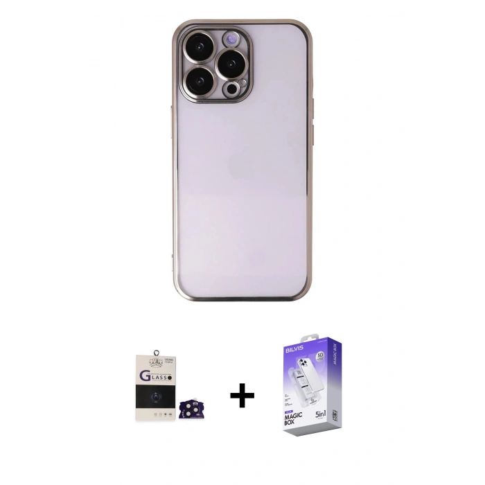MARSİLYAN™- iPhone 14 Pro Max Kılıf Vadi Minimal - Siyah Bilvis 5in1 3D Magic Cam Ekran Koruyucu + Bilvis Titan Kamera Lens - DNMR