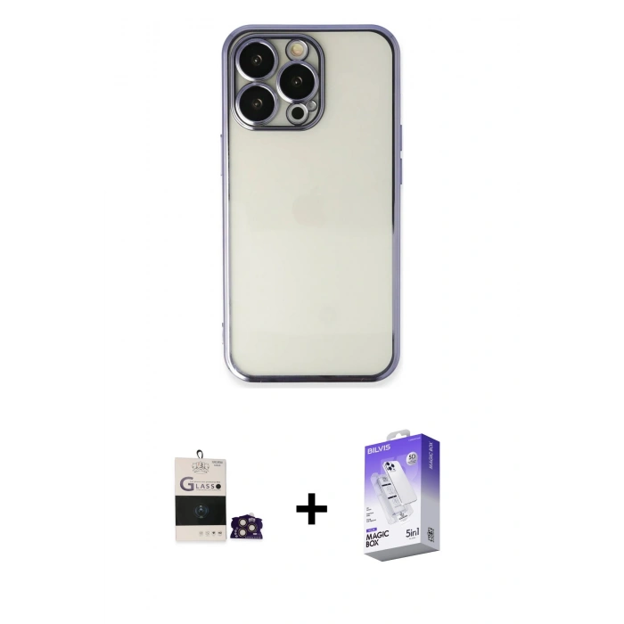 MARSİLYAN™- iPhone 14 Pro Max Kılıf Vadi Minimal - Siyah Bilvis 5in1 3D Magic Cam Ekran Koruyucu + Bilvis Titan Kamera Lens - GD