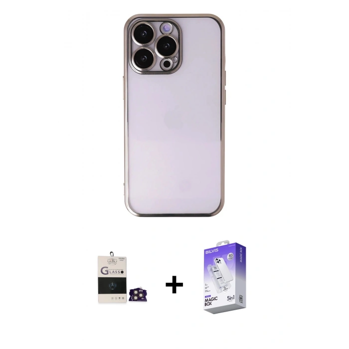 MARSİLYAN™- iPhone 14 Pro Max Kılıf Vadi Minimal - Siyah Bilvis 5in1 3D Magic Cam Ekran Koruyucu + Bilvis Titan Kamera Lens - GD