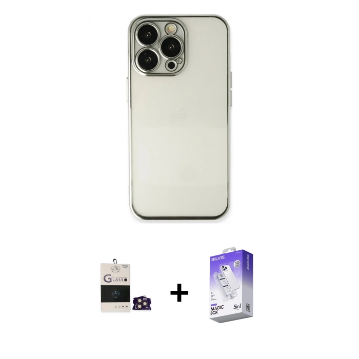 MARSİLYAN™- iPhone 14 Pro Max Kılıf Vadi Minimal - Siyah Bilvis 5in1 3D Magic Cam Ekran Koruyucu + Bilvis Titan Kamera Lens - GD