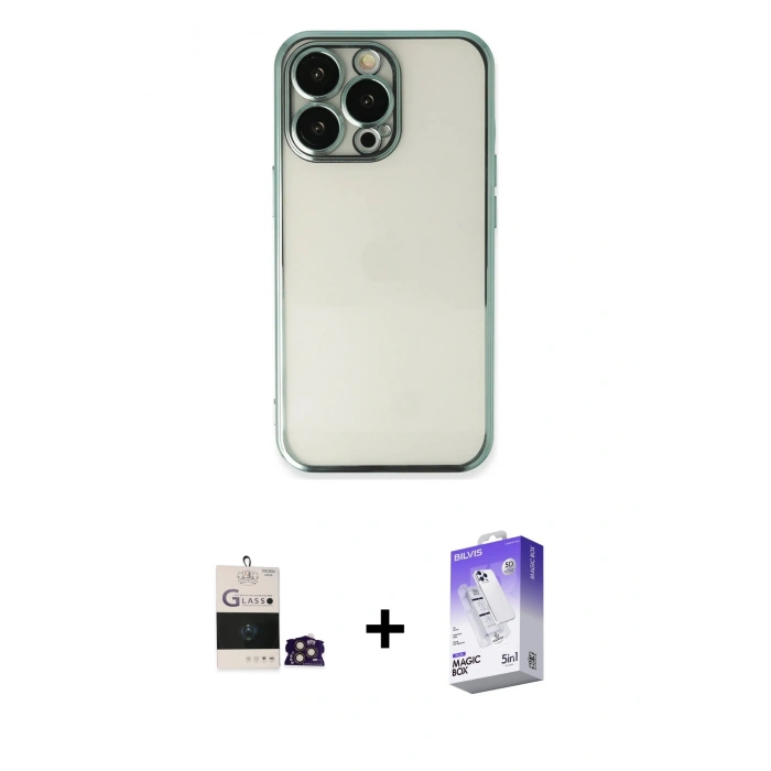 MARSİLYAN™- iPhone 14 Pro Max Kılıf Vadi Minimal - Siyah Bilvis 5in1 3D Magic Cam Ekran Koruyucu + Bilvis Titan Kamera Lens - GD