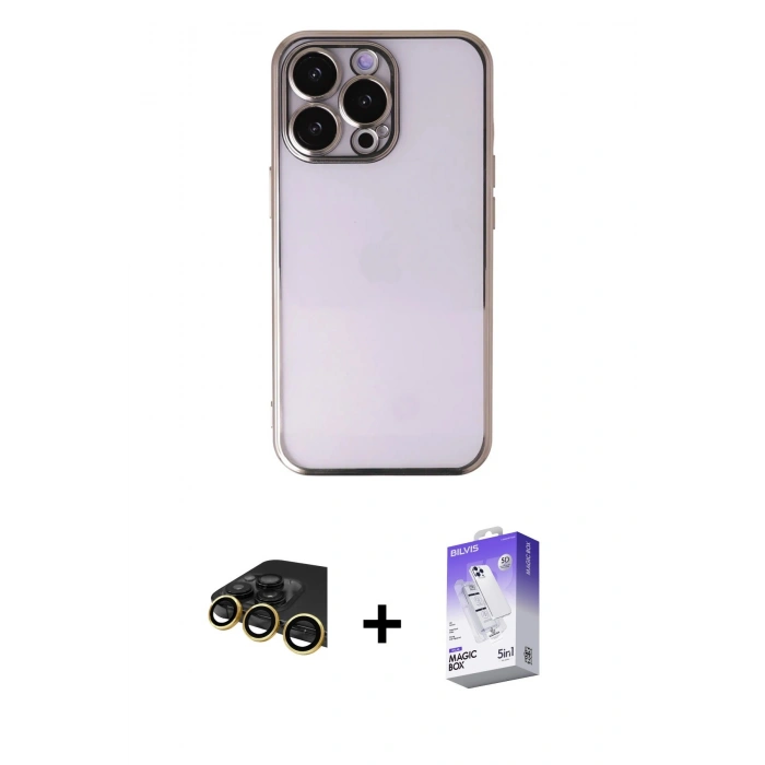 MARSİLYAN™- iPhone 14 Pro Max Kılıf Vadi Minimal - Siyah Bilvis 5in1 3D Magic Cam Ekran Koruyucu + Raze Metal Kamera Lens - GD
