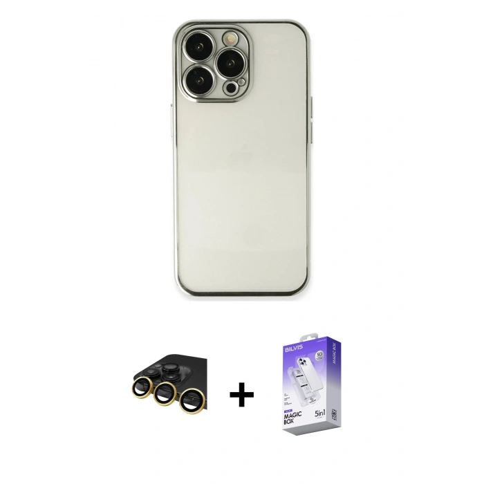 MARSİLYAN™- iPhone 14 Pro Max Kılıf Vadi Minimal - Siyah Bilvis 5in1 3D Magic Cam Ekran Koruyucu + Raze Metal Kamera Lens - GD