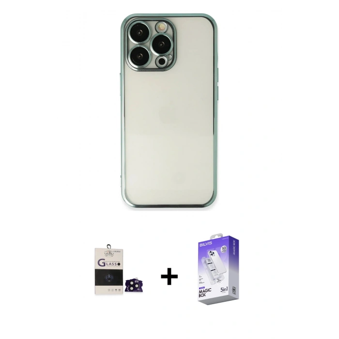 MARSİLYAN™- iPhone 14 Pro Max Kılıf Vadi Minimal - Siyah Bilvis 5in1 3D Magic Cam Ekran Koruyucu + Bilvis Titan Kamera Lens - SH