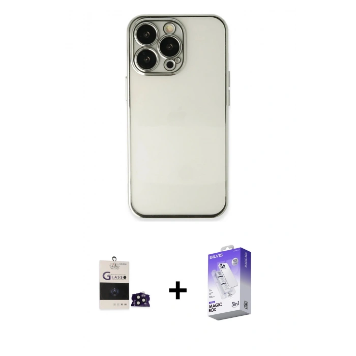 MARSİLYAN™- iPhone 14 Pro Max Kılıf Vadi Minimal - Siyah Bilvis 5in1 3D Magic Cam Ekran Koruyucu + Bilvis Titan Kamera Lens - SH