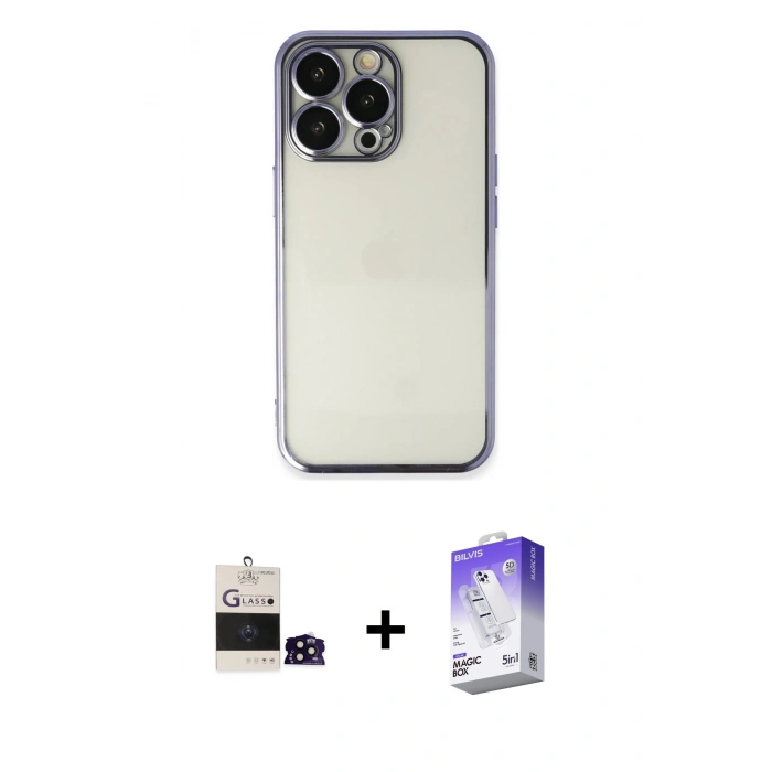 MARSİLYAN™- iPhone 14 Pro Max Kılıf Vadi Minimal - Siyah Bilvis 5in1 3D Magic Cam Ekran Koruyucu + Bilvis Titan Kamera Lens - SH